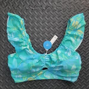 Cupshe Tropical Ruffle Bikini Top Flutter Sleeve NWT Large